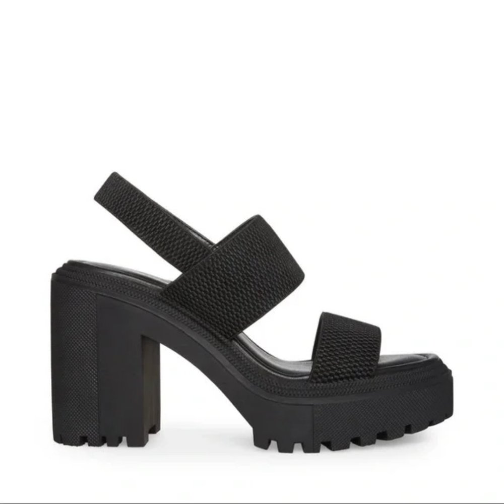 NWT STEVE MADDEN COOL PLANET Stem Black Vegan Fab Platform Block Heel Sandals 10
